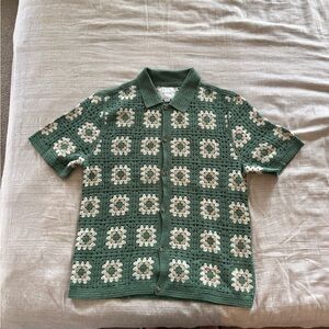 Green Crochet Short Sleeve Shirt